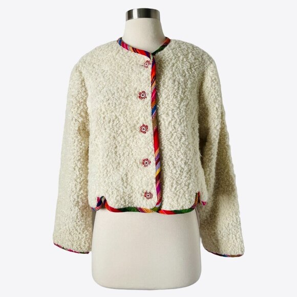 Alix of Bohemia Rowan Suri Wool Jacket Cream Alpaca Blend Boho Trim - Picture 8 of 10